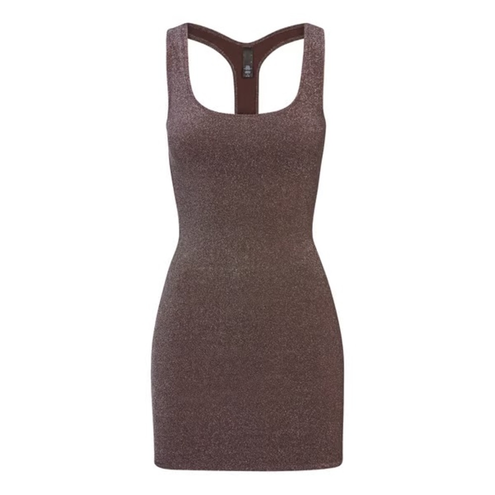 NWT SKIMS Glitter Swim Metallic Dress Medium Cocoa (SW-DRS-0111)